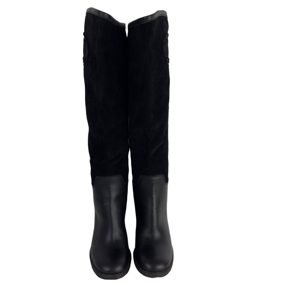 Franco Sarto‎ Nostalgia Tall Boots Black Leather Suede Block Heel Riding 5M - Picture 8 of 16